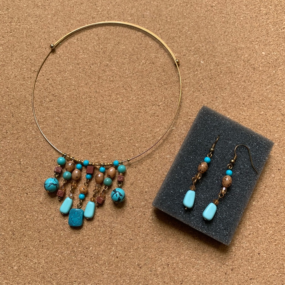 Lia Sophia memory wire choker turquoise set